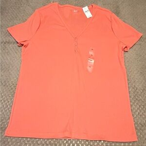 GAP Women's Coral V-Neck Short Sleeve Tee